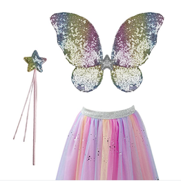 Creative Education (Great Pretenders) Costume Rainbow Sequins Skirt w/Wings & Wand (Size 4-6)