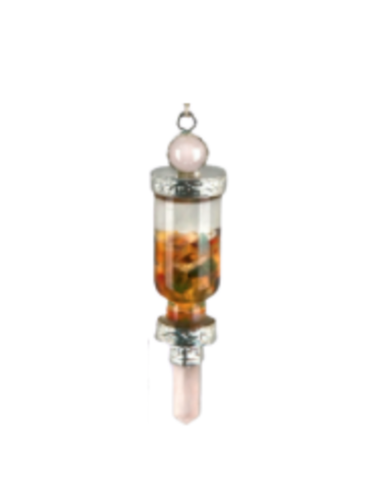 Squire Boone Village Jewelry Pendulum - Gemstone Bottle with Quartz Crystal Point and Silver Plated Copper Caps