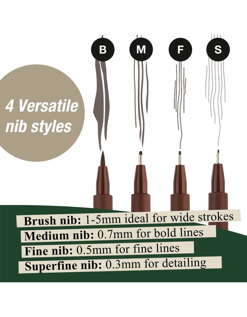 Faber-Castell Art Supplies Pitt Artist Pens - Dark Sepia (175) Pen Set of 4 (XS, F,  M, and B Nibs)