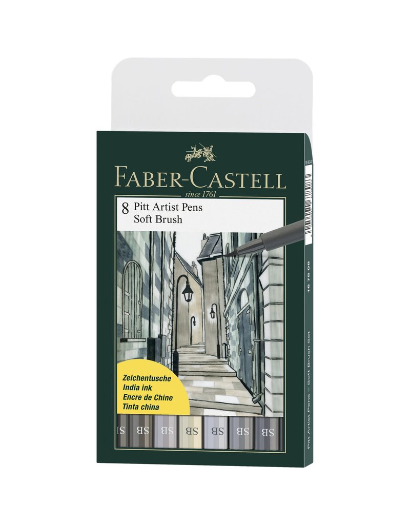 Faber-Castell Art Supplies Pitt Artist Pens - Soft Brush (SB) Nib - Shades of Grey (Set of 8)