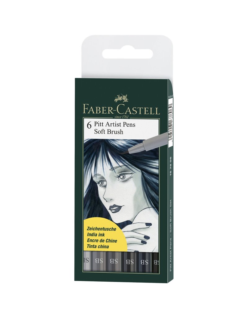 Faber-Castell Art Supplies Pitt Artist Pens - Soft Brush (SB) Nib - Shades of Grey (Set of 6)