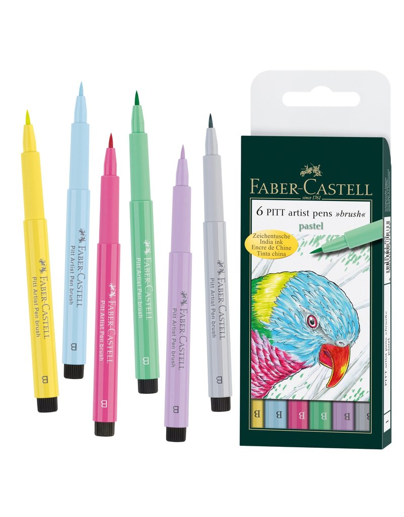 Faber-Castell Art Supplies Pitt Artist Pens - Brush (B) Nib - Pastel (Set of 6)
