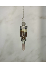 Squire Boone Village Jewelry Pendulum - Gemstone Bottle, Rose Quartz Sphere & Point with  Silver Plated Copper Caps