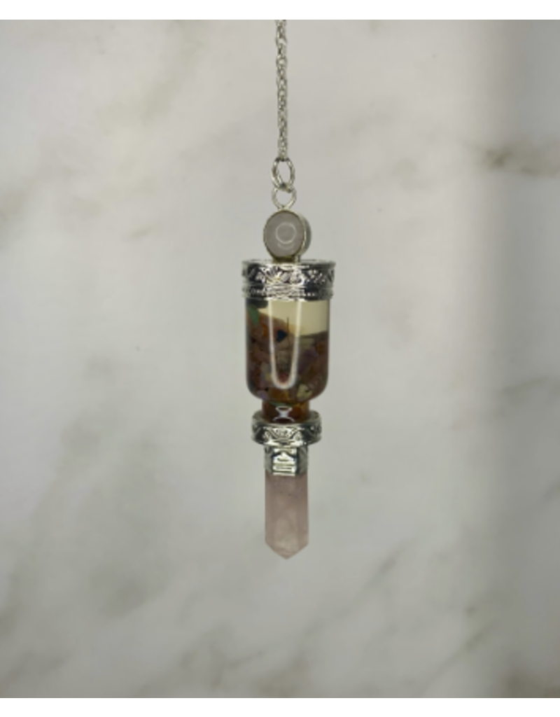 Squire Boone Village Jewelry Pendulum - Gemstone Bottle, Rose Quartz Sphere & Point with  Silver Plated Copper Caps