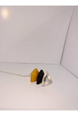 Squire Boone Village Jewelry Pendulum - Gemstone Triple Stacked Half Octahedron , Quartz Crystal, Black Onyx