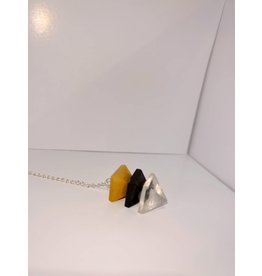 Squire Boone Village Jewelry Pendulum - Gemstone Triple Stacked Half Octahedron , Quartz Crystal, Black Onyx
