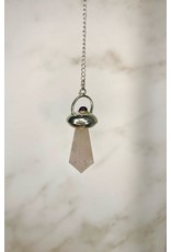 Squire Boone Village Jewelry Pendulum - Rose Quartz Faceted Jewel with Silver Plated hat and Garnet Cabochon