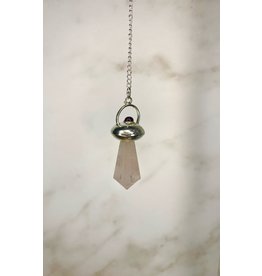 Squire Boone Village Jewelry Pendulum - Rose Quartz Faceted Jewel with Silver Plated hat and Garnet Cabochon