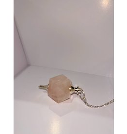 Squire Boone Village Jewelry Pendulum - Rose Quartz 14 Sided Tetradecagon, Silver Plated Copper Decorations