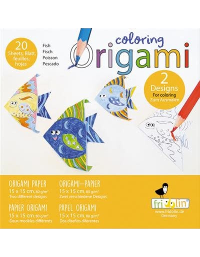 Fridolin Art Supplies Coloring Origami Fish 2 Designs (20 Sheets; 15 cm x 15 cm)