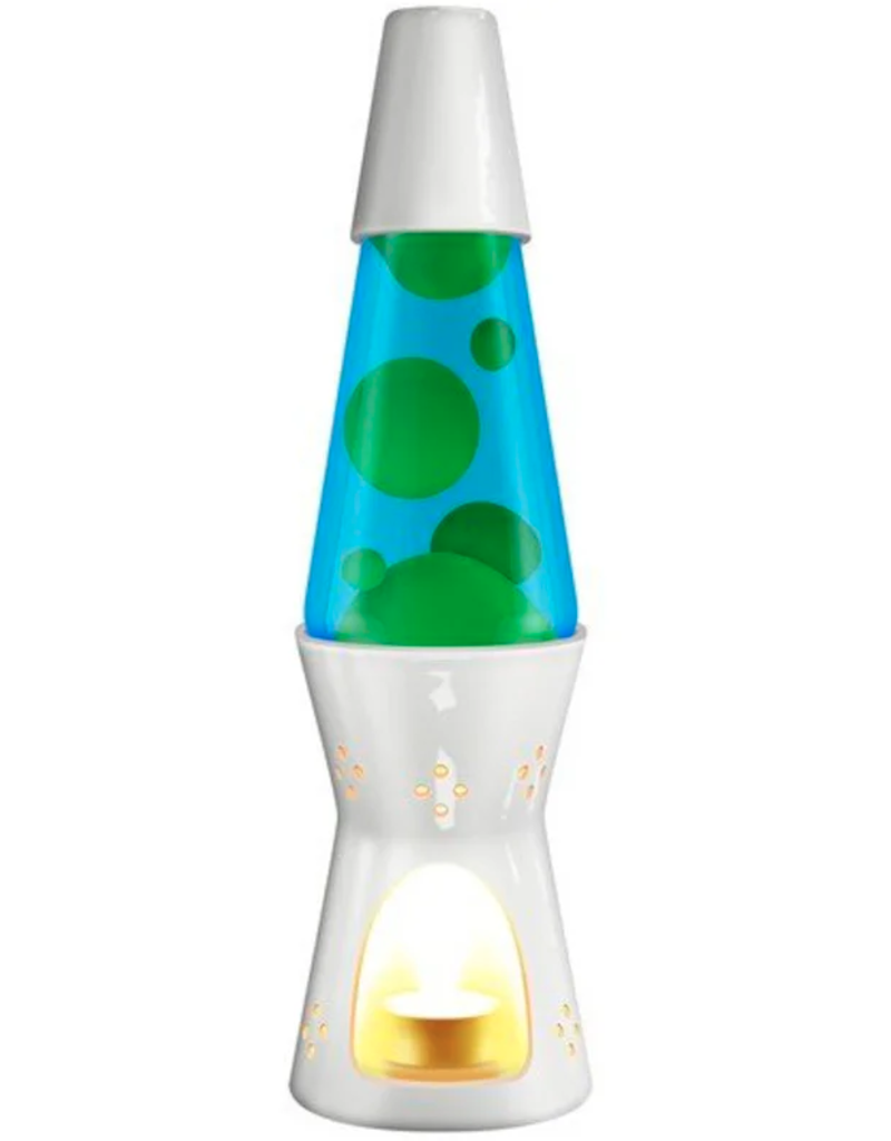 Schylling Toys Lava Lamp Candle Light - Green/Lava Blue/Liquid Gloss Glazed Ceramic Base - 11.5''