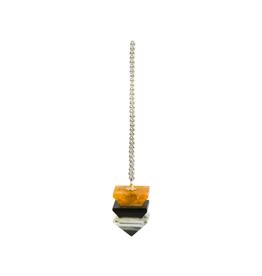 Squire Boone Village Jewelry Pendulum - Gemstone Triple Stacked Half Octahedron (Quartz Crystal, Black Onyx, Sunstone)