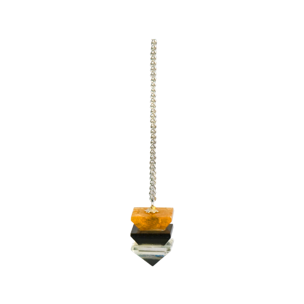 Jewelry Pendulum - Gemstone Triple Stacked Half Octahedron (Quartz Crystal, Black Onyx, Sunstone)