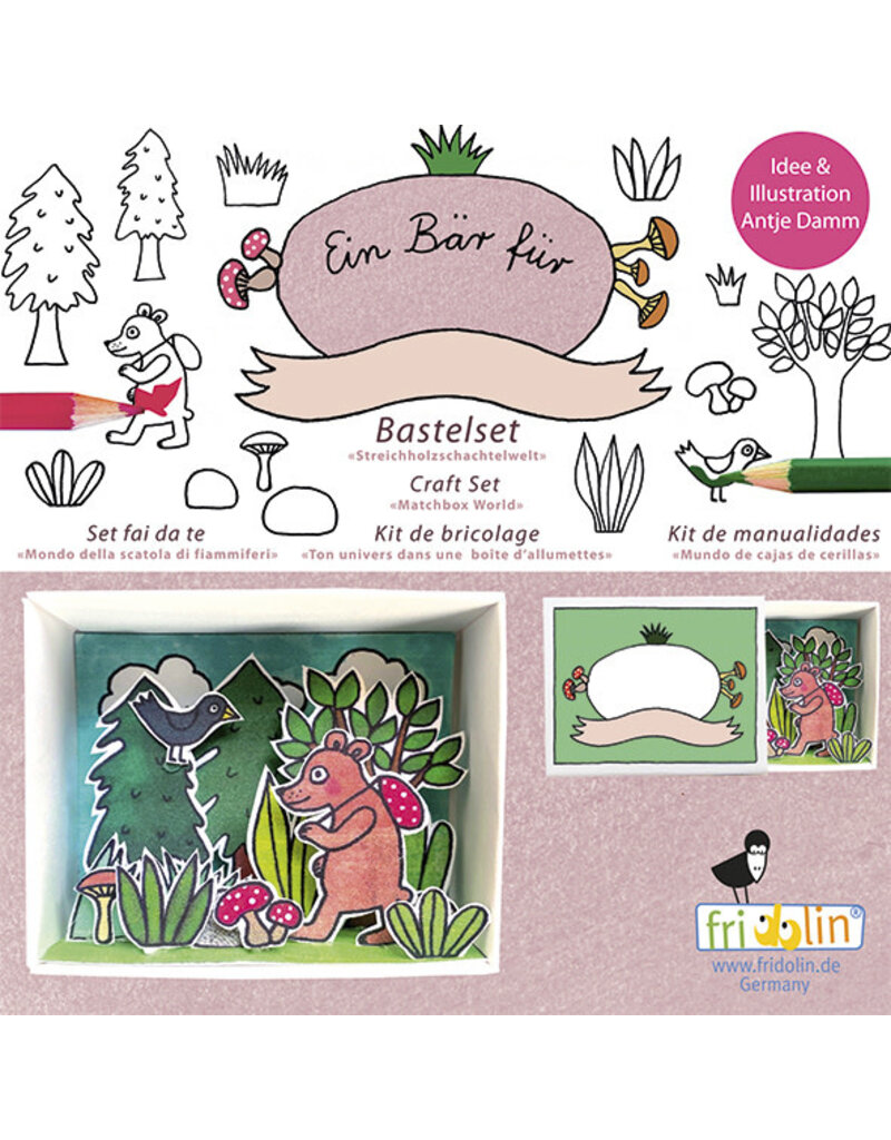 Fridolin Craft Kit Matchbox Card - Bear & Mushrooms