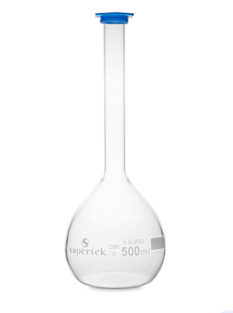 Scientific Labware Glass Volumetric Flask with Snap Cap 500 mL