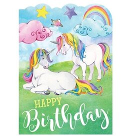 Playhouse Card - Rainbow Unicorns Glitter Happy Birthday