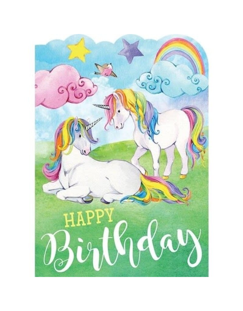 Playhouse Card - Rainbow Unicorns Glitter Happy Birthday
