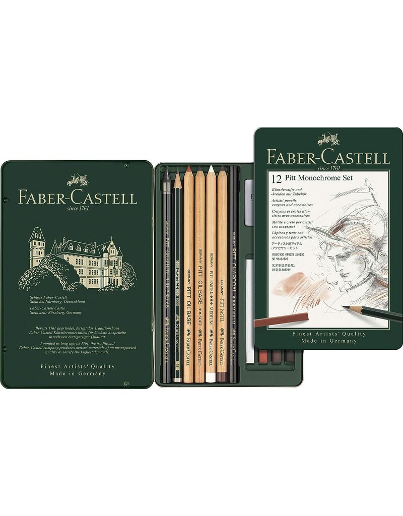 Faber-Castell Art Supplies Pitt Monochrome Set, Tin of 12