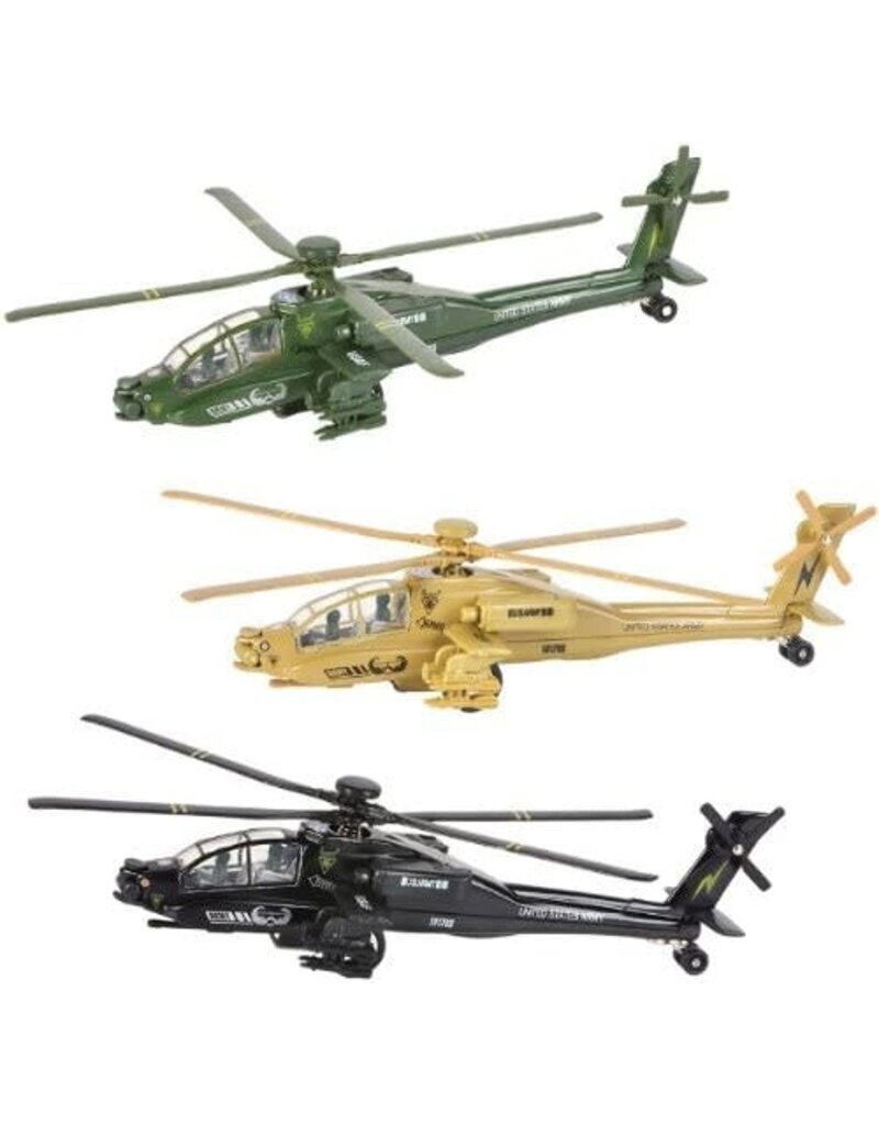 The toy network Die-cast Pullback Apache Helicopter (8")( Colors Vary)