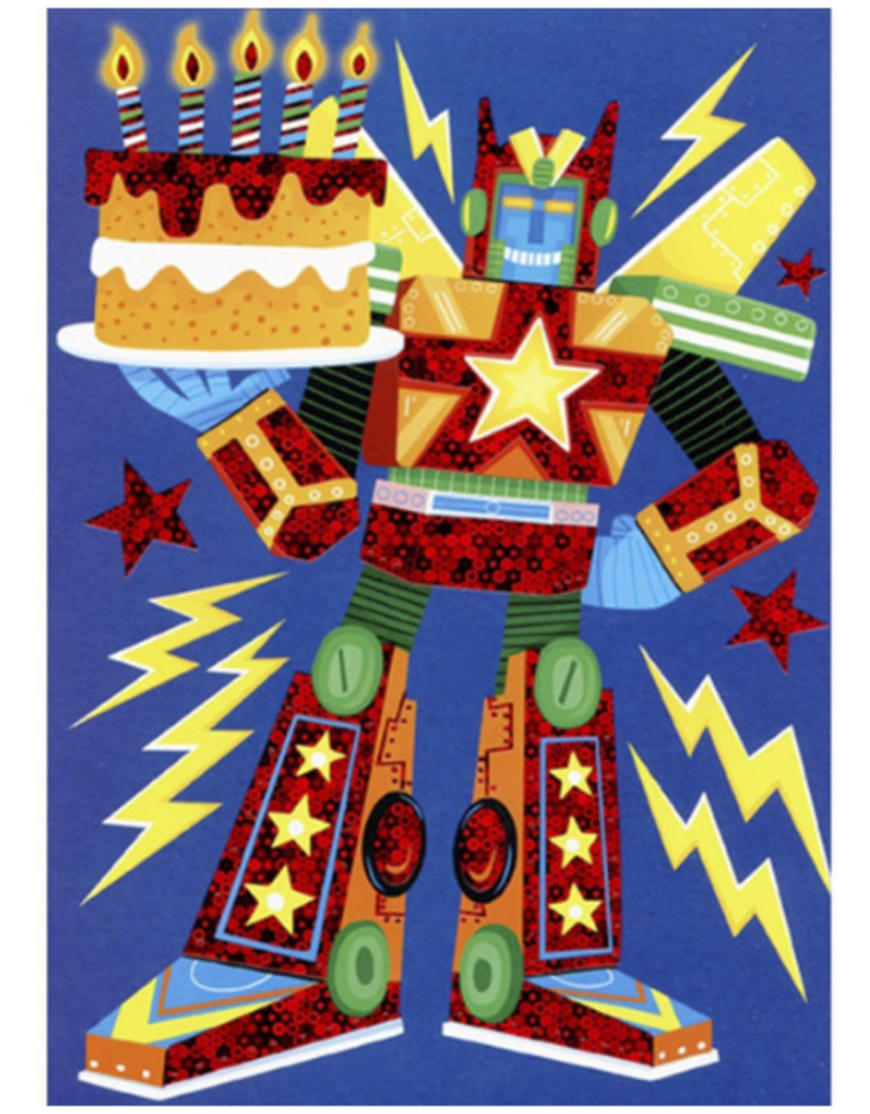 Playhouse Card - Happy Birthday - Foil Robot & Birthday Cake