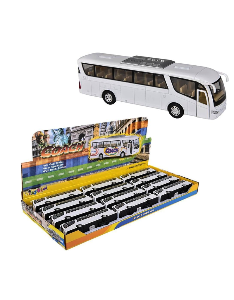 The toy network 7" Die-cast PullBack White Coach Bus ( Sold Individually)