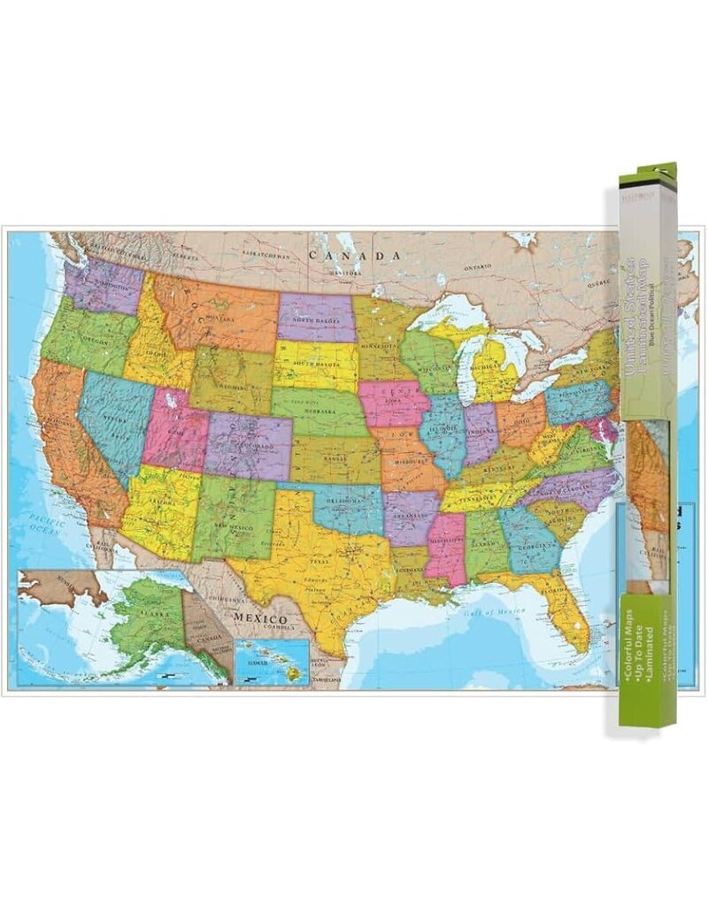 Waypoint Geographic Poster Waypoint Geographic Blue Ocean Series USA Wall Map