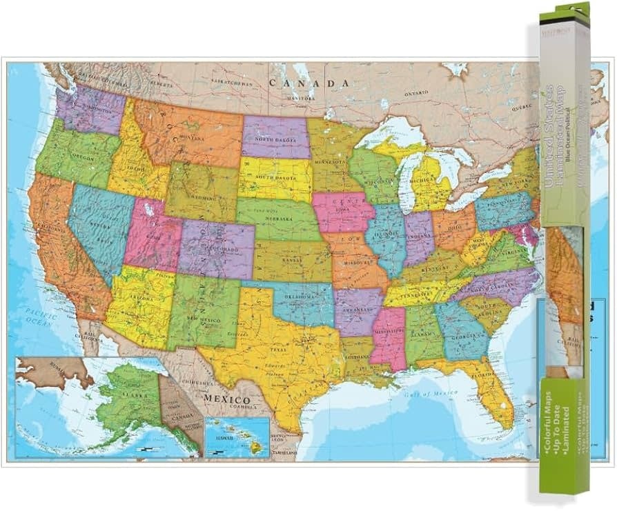 Poster Waypoint Geographic Blue Ocean Series USA Wall Map