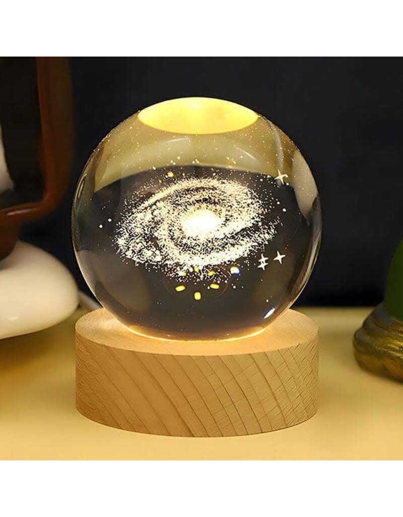 Showcase CelestiaGlow Crystal Galaxy Ball with LED Wooden Base