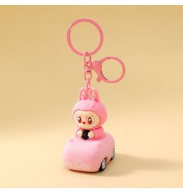 Little Trendy Driving Labubu Keychain Pink