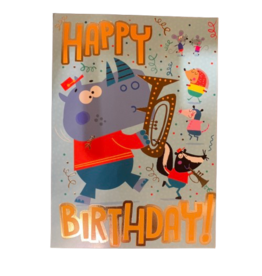 Playhouse Card - Animal Band Foil Happy Birthday