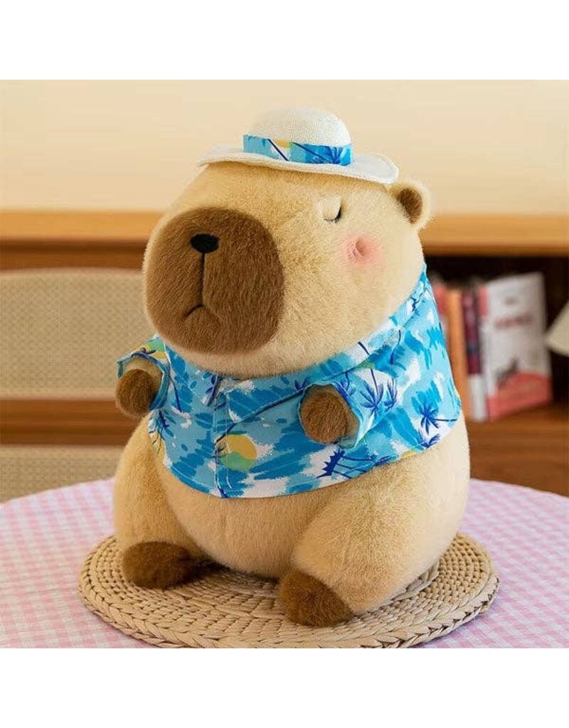 Showcase Plush Capybara Kawaii Hawaiian Vacation Shirt & Hat