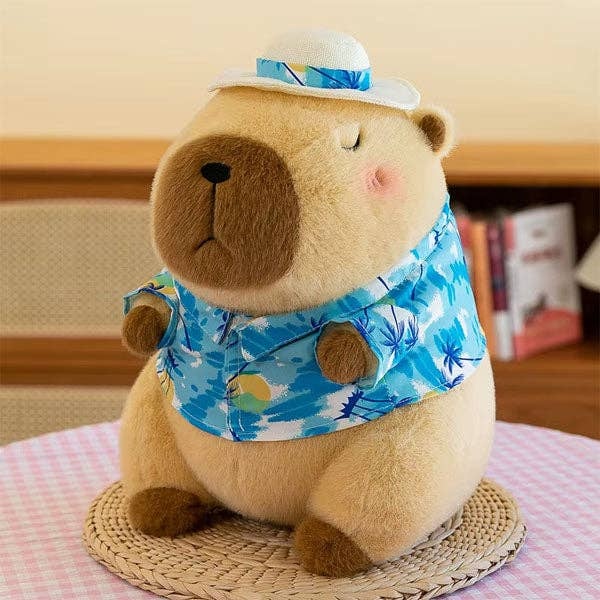 Plush Capybara Kawaii Hawaiian Vacation Shirt & Hat