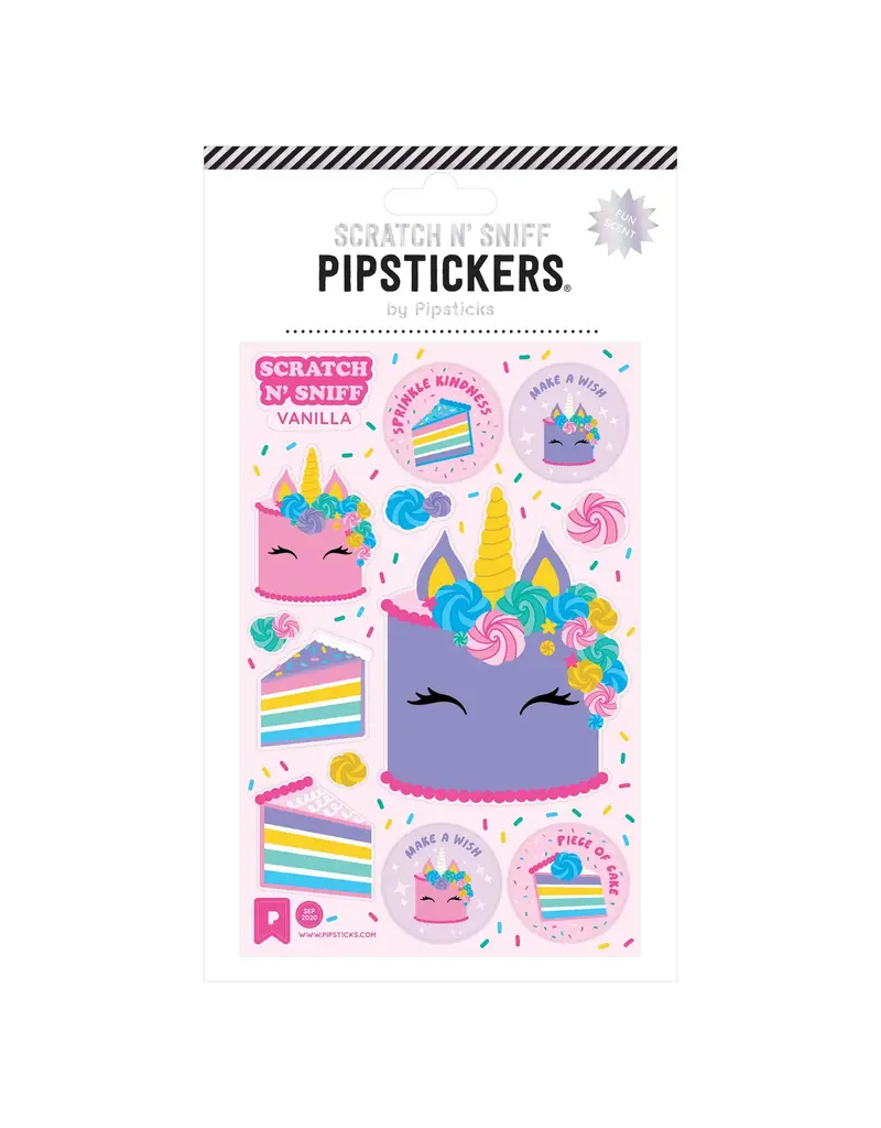 PIPSTICKS Stickers - Decorative Pipstickers -  Scratch & Sniff Unicorn Cake
