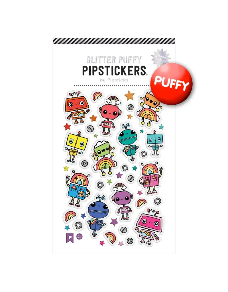 PIPSTICKS Stickers - Decorative Pipstickers -  Glittery Puffy Radiant Robots