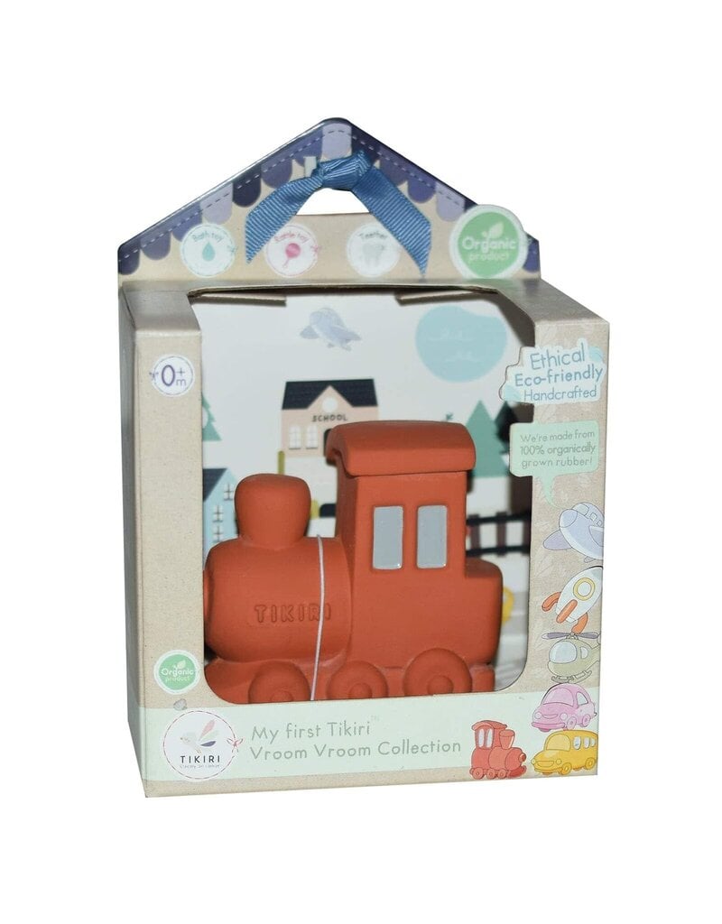 Tikiri Toys LLC My First Tikiri Vroom Vroom Collection - Train Natural Rubber Teether, Rattle & Bath Toy
