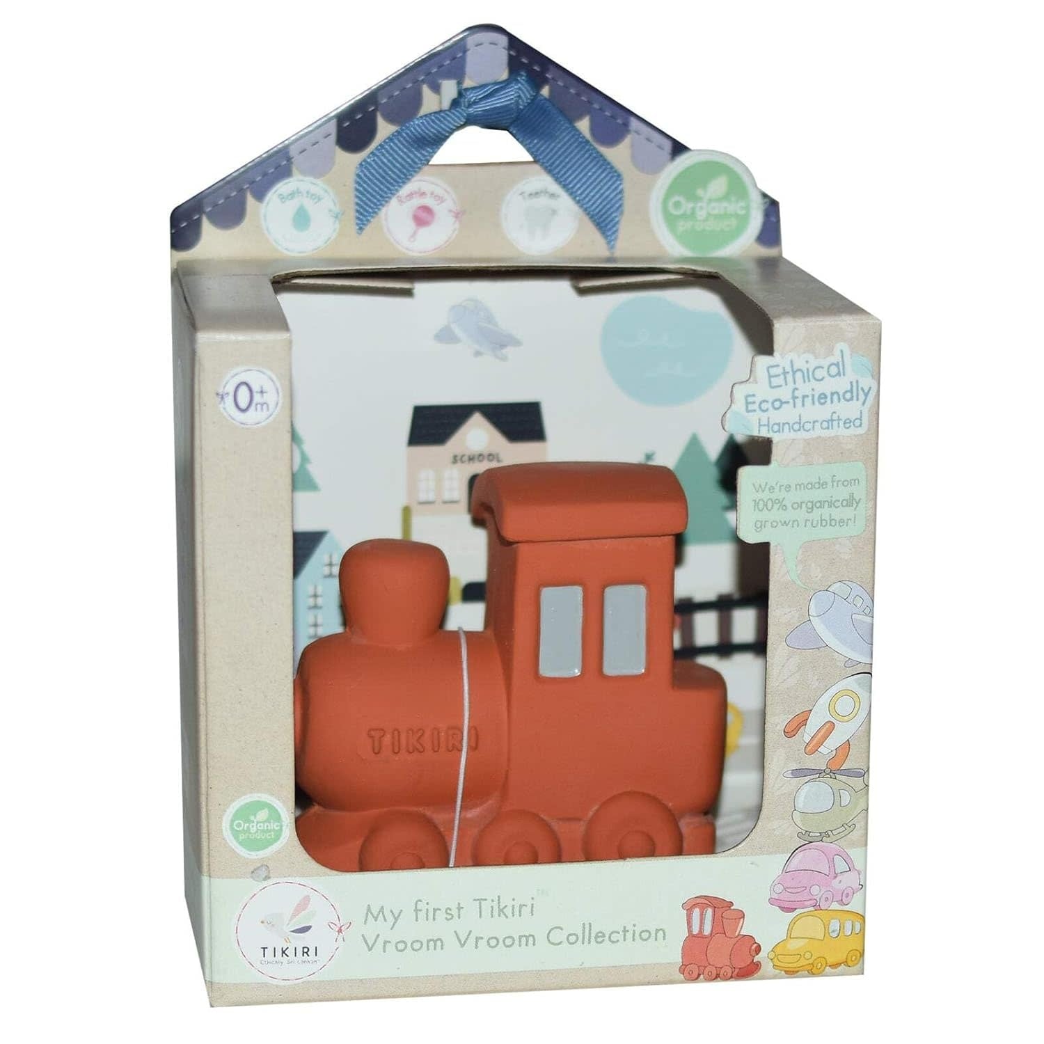 My First Tikiri Vroom Vroom Collection - Train Natural Rubber Teether, Rattle & Bath Toy