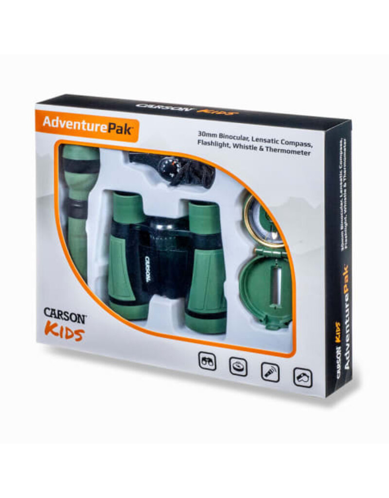 Carson optical Carson Kids Adventure Pak with 30mm Binocular, Lensatic Compass, Flashlight, Whistle & Thermometer