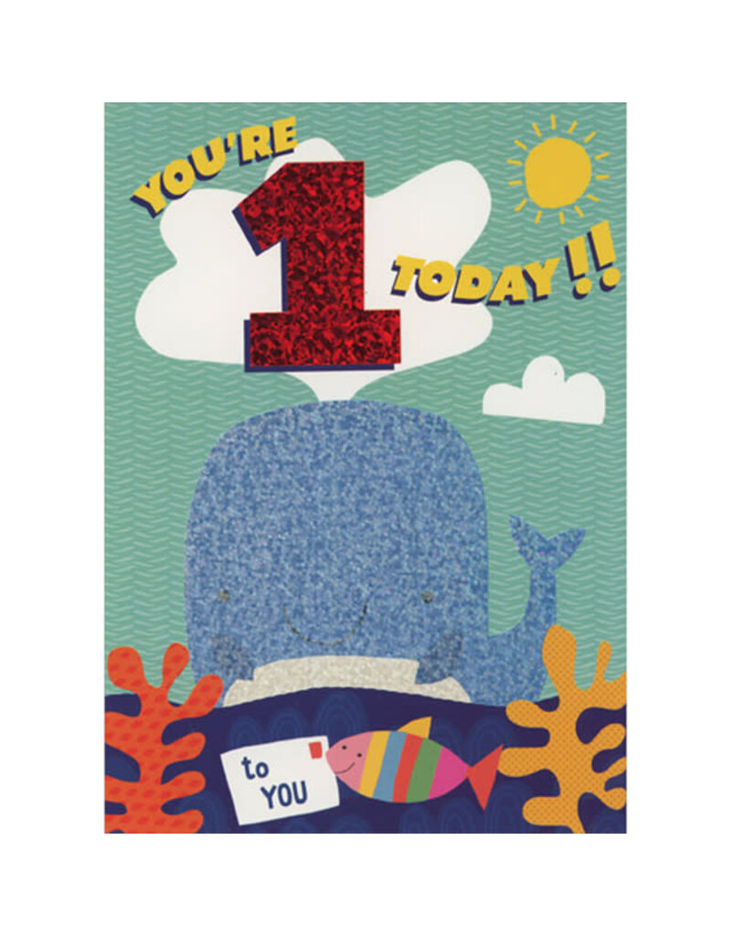 Paper House Production Card - Happy Birthday - You're 1 Today! Whale Foil Card