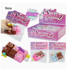 Cap Zone Two Tone Chocolate Bar Sticky MochicPom Pom Squishy Bag ( Sold Individually: Assorted Colors)