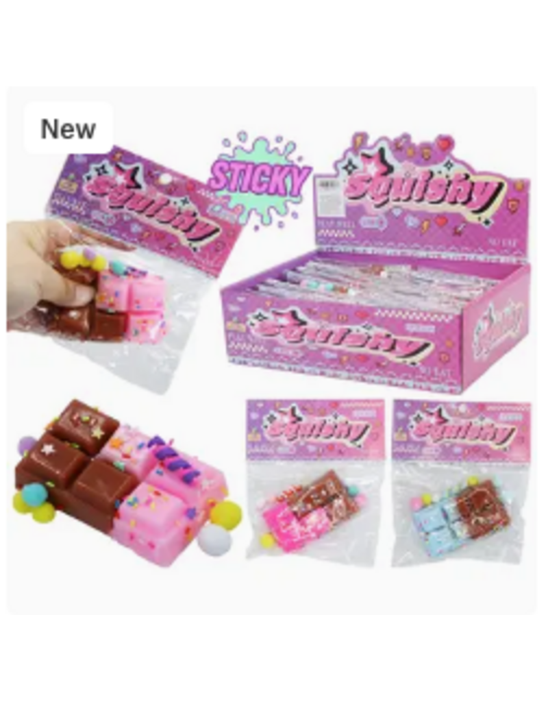 Cap Zone Two Tone Chocolate Bar Sticky MochicPom Pom Squishy Bag ( Sold Individually: Assorted Colors)