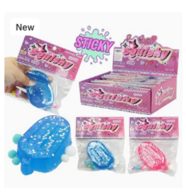 Cap Zone Popsicle Glitter Sticky Mochi Pom Pom Squishy Bag ( Sold Individually; Assorted Colors)