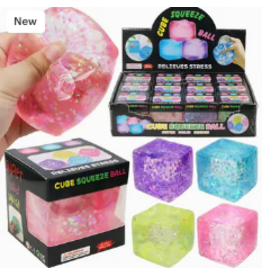 The American Gift Company Novelty Glitter Cube Squeeze Ball (Assorted Colors; Sold Individually)
