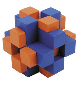 Fridolin Brainteaser IQ Test Bamboo Puzzle - Cross Color Blue/Orange