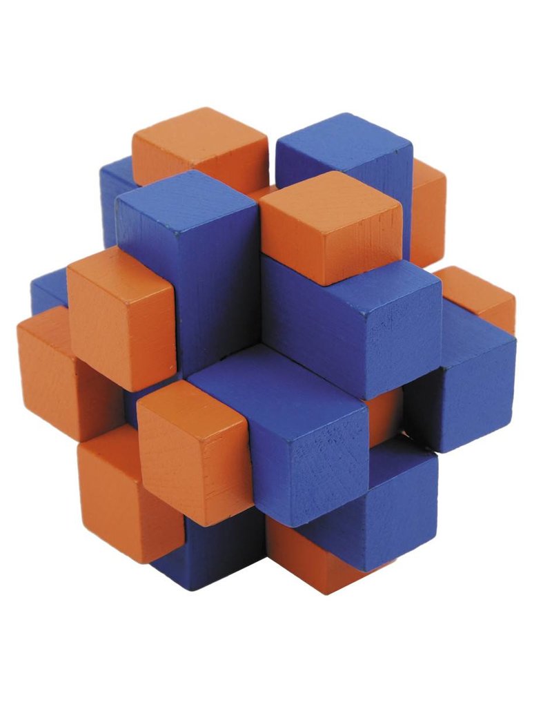 Fridolin Brainteaser IQ Test Bamboo Puzzle - Cross Color Blue/Orange