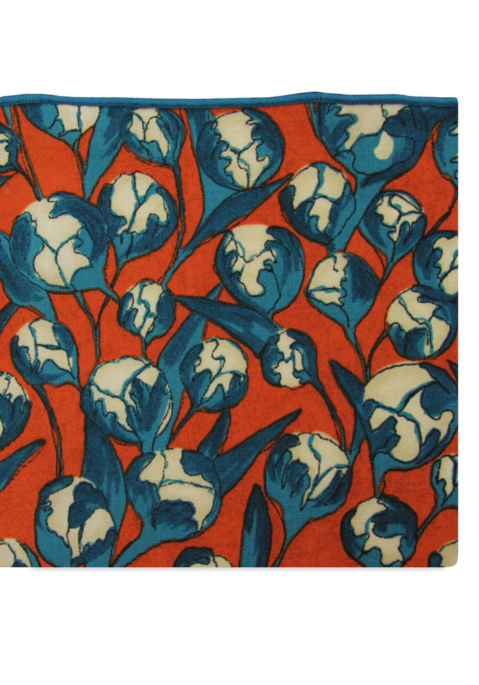 The Dawn Red and Teal Floral Pocket Square