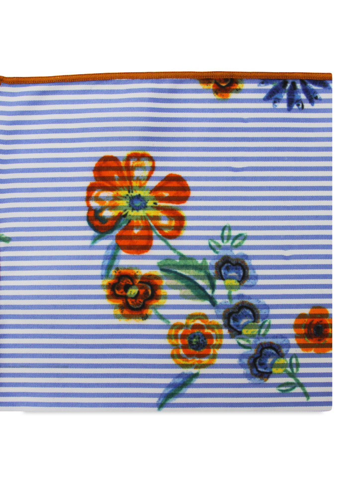 The Bessie Blue Striped Floral Pocket Square