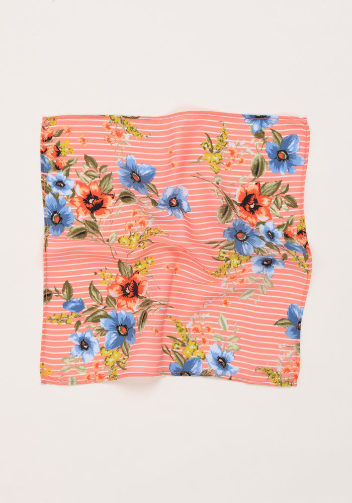 The Penelope Peach Striped Floral Pocket Square