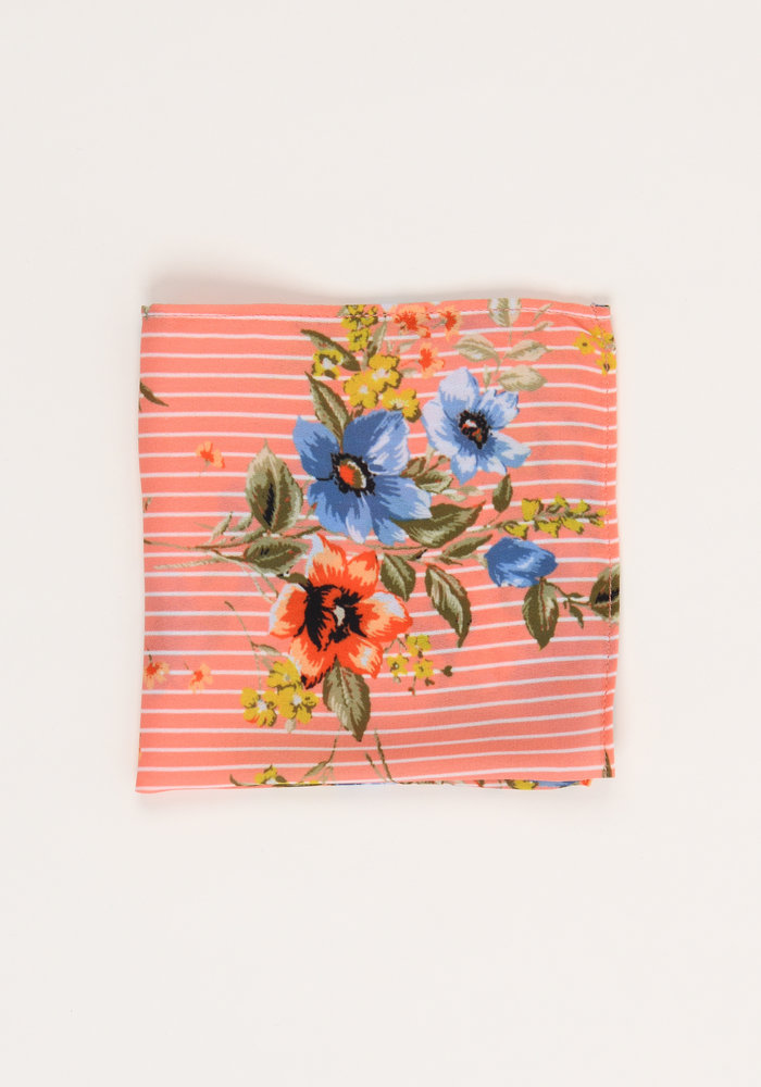 The Penelope Peach Striped Floral Pocket Square