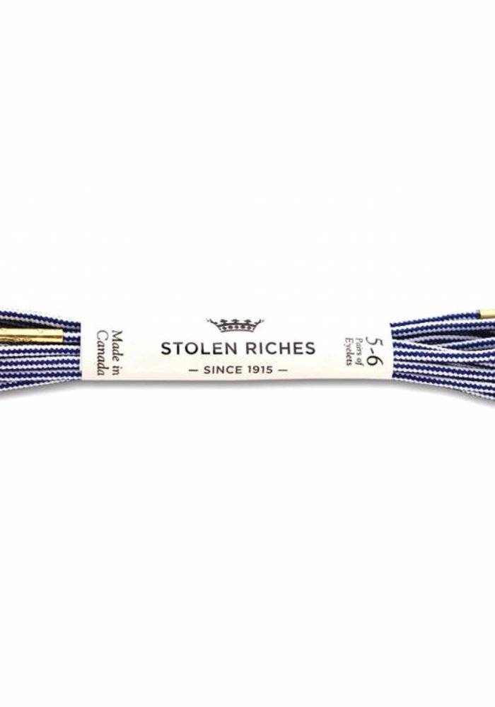 Stolen Rchies - Navy Blue and White Striped Shoe Laces - Gold Tips