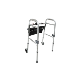 ProBasics Two-Button Folding Walker with Wheels and Roll-Up Seat